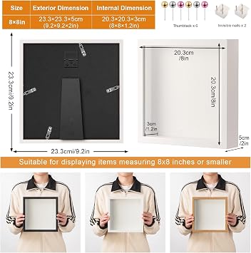 8x8 Inch Shadow Box Frame with Real Glass Panel & Soft Linen Back