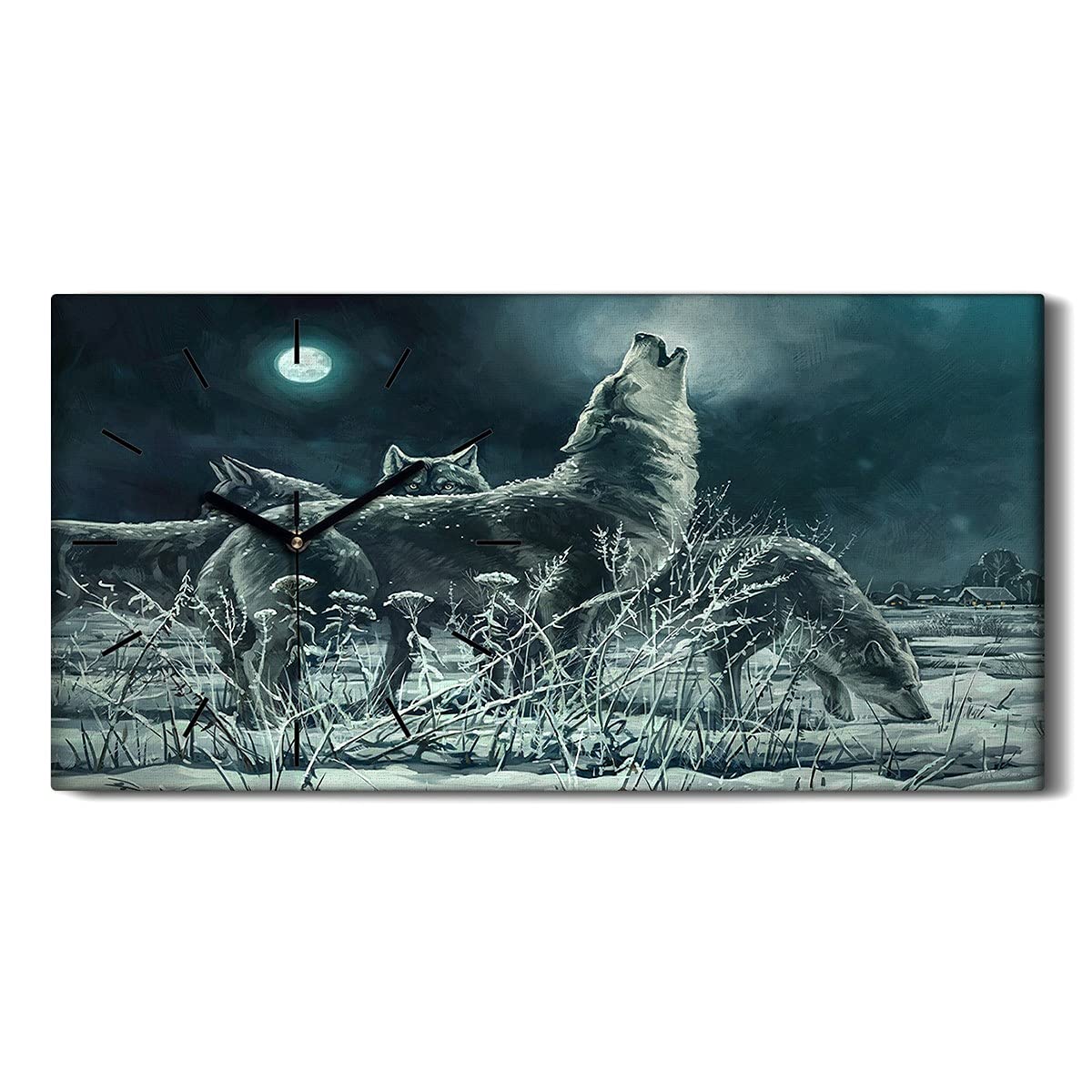 Horloge deco chambre loup nordique tableau mural moderne 60x30cm