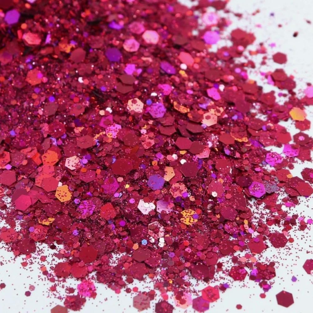 Optxzn 10G Loose Bulk Chunky Nail Glitter Holographic Silver Hexagon Sequin Powder Decoration for Epoxy Resin DIY Nails