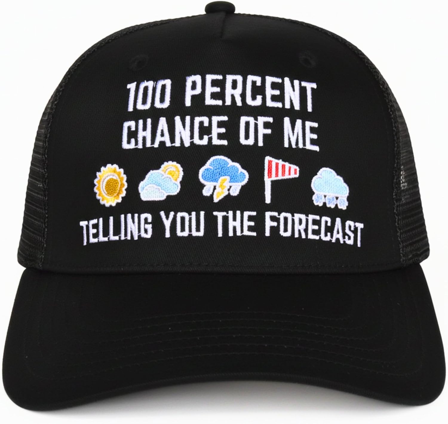 InnoBeta Weather Meteorology Gifts for Weatherman Storm Tornado Chaser - Me Telling You The Forecast Hat - Embroidered Trucker Baseball Cap Black