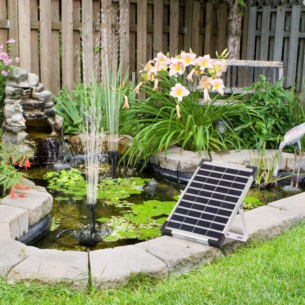 Bomba Agua Panel Energía Solar 5W Solar Bombas para Fuentes, Bomba de Agua Solar Monocristalino Bomba Agua con 8 boquillas Para estanques pequeños, piscinas, acuarios, baños de aves, jardines, 380L/H