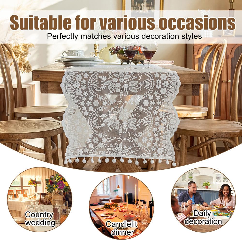 Camino de mesa de encaje blanco, cubierta de mesa con bordado floral para decoración de bodas, fiestas, cumpleaños, decoración de tartas