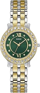 GUESS Women's 34mm Watch - Two Tone Bracelet Green Dial Two Tone Case