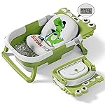 Collapsible Baby Bathtub for Newborn, Foldable Baby Bath Tub with Thermometer & Soft Floating Cushion & Drain Hole, Portable Travel Infant Bath Tubs for Newborns to Toddler 0-36 Months Girl, Green