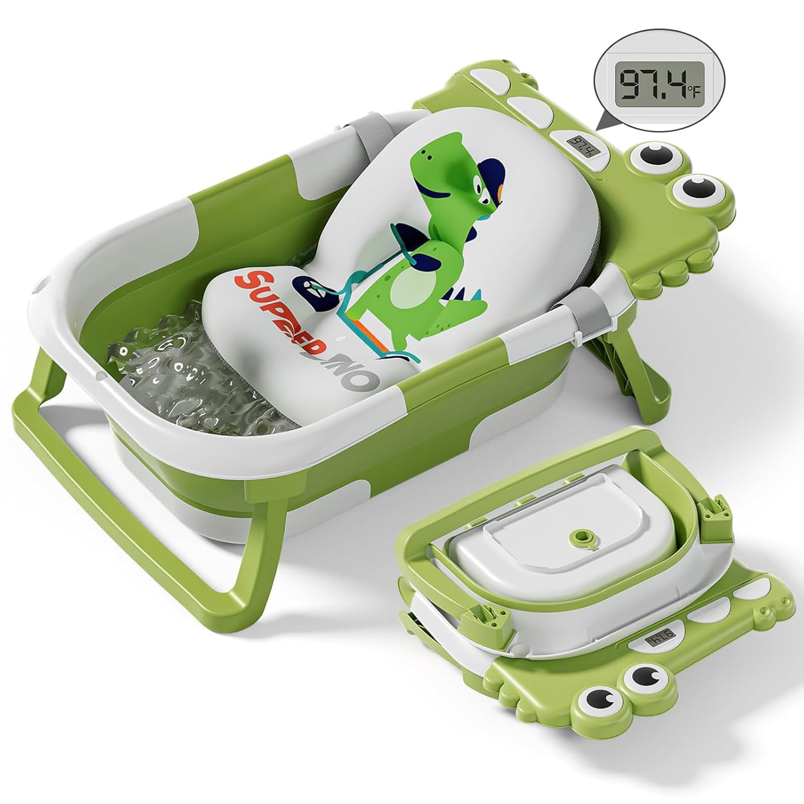 Collapsible Baby Bathtub for Newborn, Foldable Baby Bath Tub with Thermometer & Soft Floating Cushion & Drain Hole, Portable Travel Infant Bath Tubs
