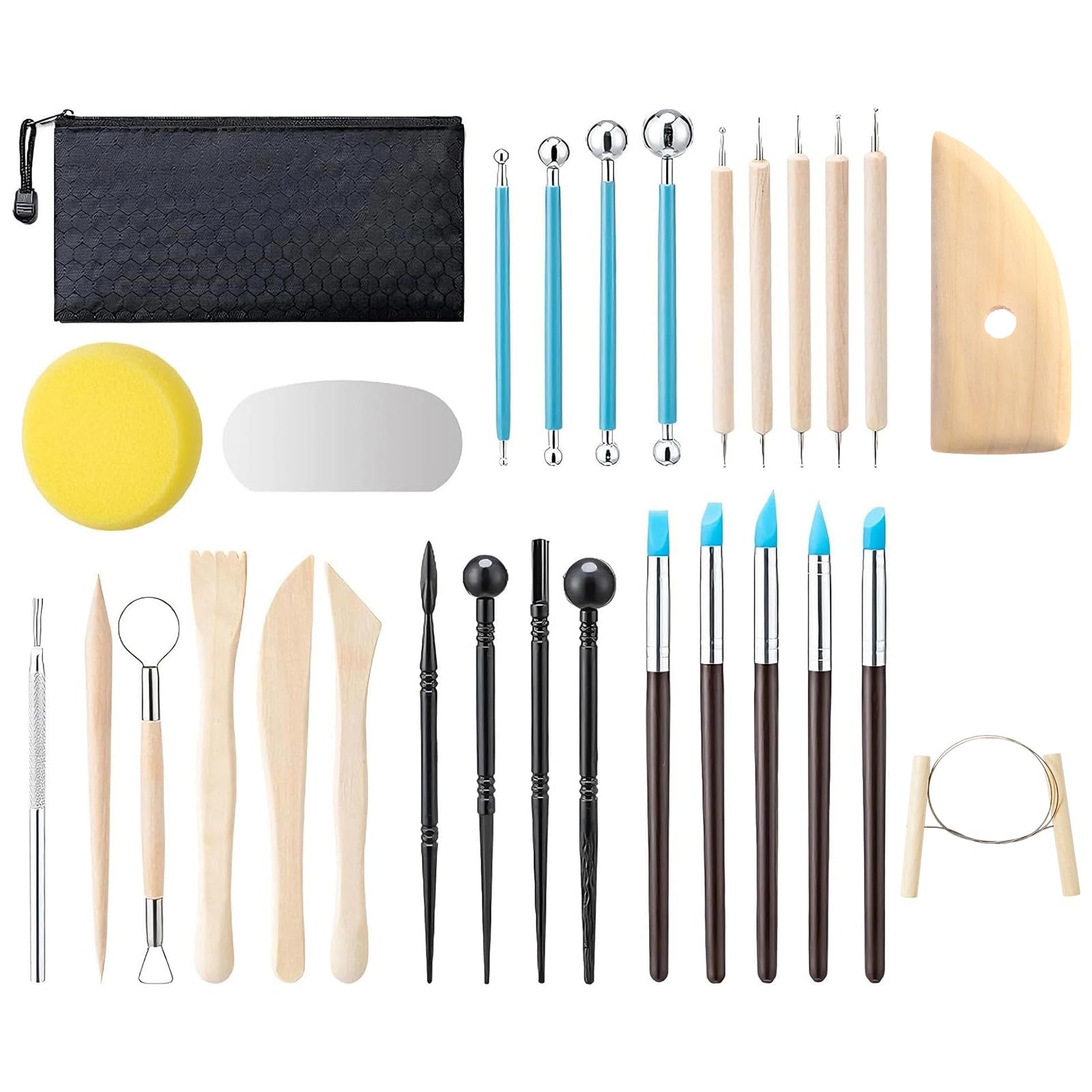 29 Pcs Clay Tool Set, Pottery Tools with Storage Bag, Polymer Clay Tools, Air Dry Modeling Kit for DIY Art Crafts Accessories, Suitable for Engraving, Embossing, Shaping