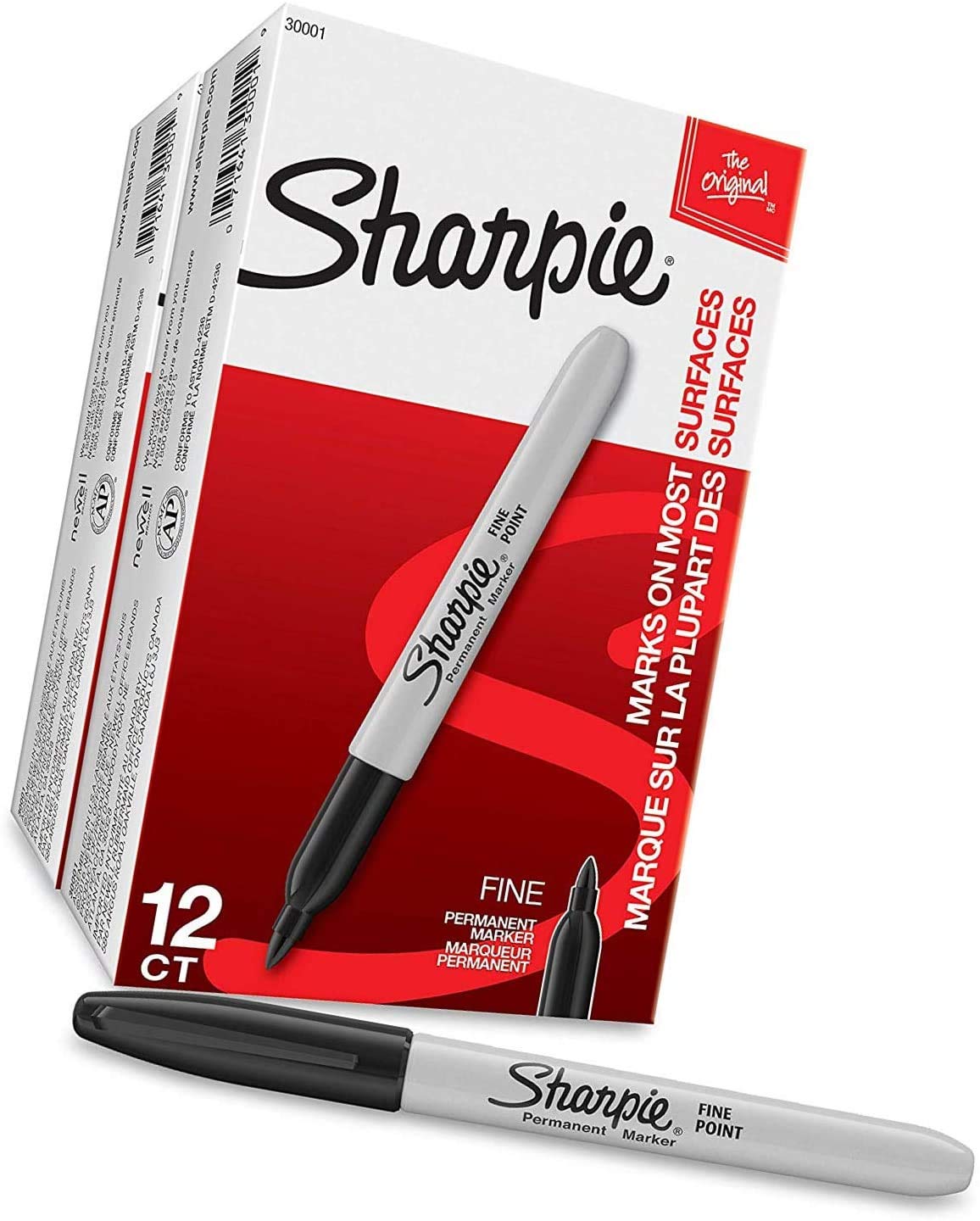 Sharpie Lot de 12 marqueurs permanents, pointe fine, noir, lot de 2