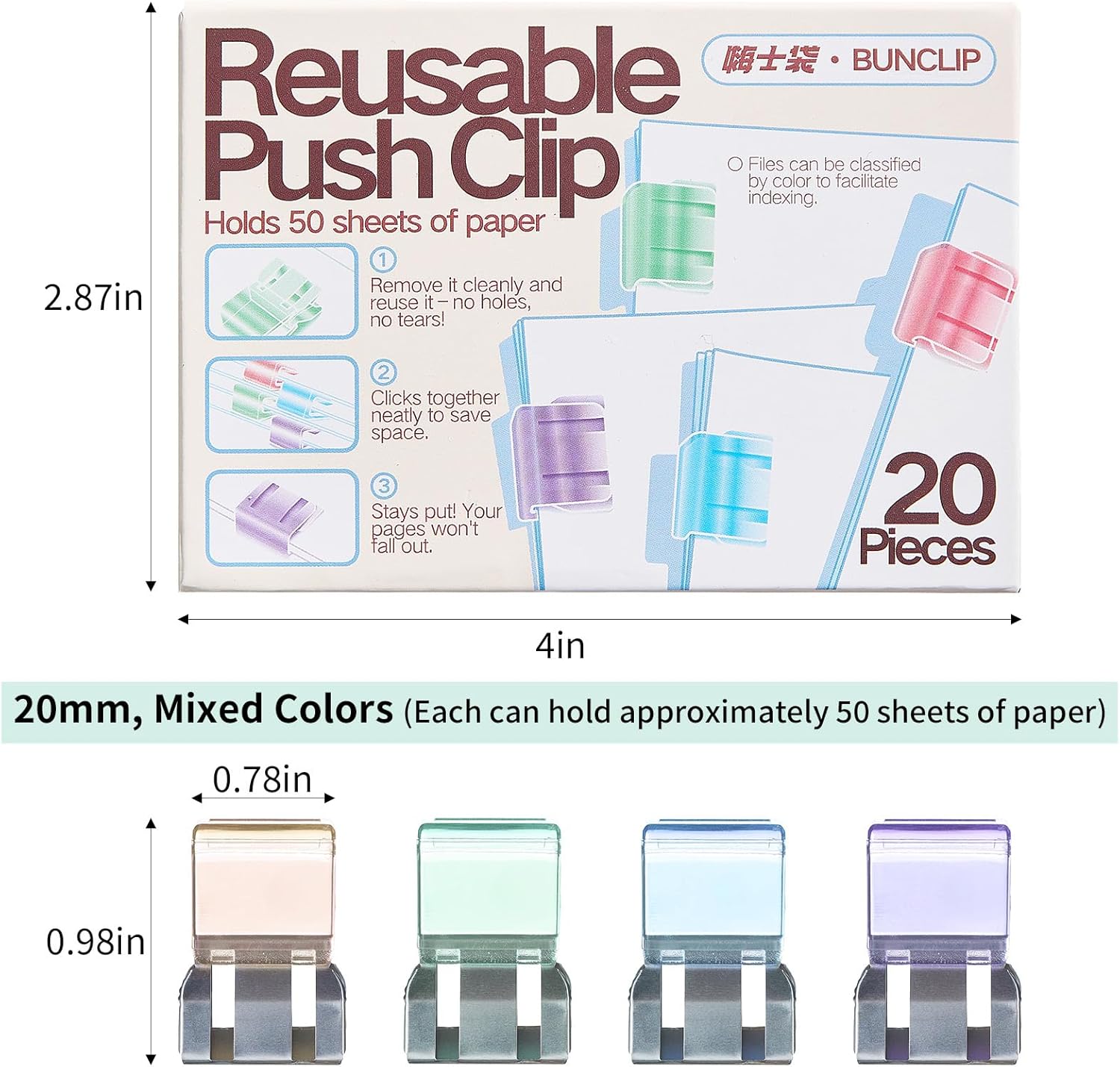 Push Paper Clips & Binder Clips, Medium Reble Heavy Duty Clps, No