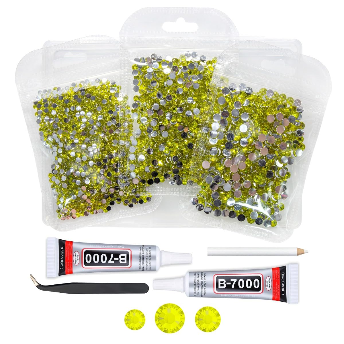 qiipii Lemon Yellow Crystal Resin Rhinestones w B7000 Jewelry Glue for Bedazzling Crafting 3mm 4mm 5mm Flatback Stones Diamonds Crystals Gems for