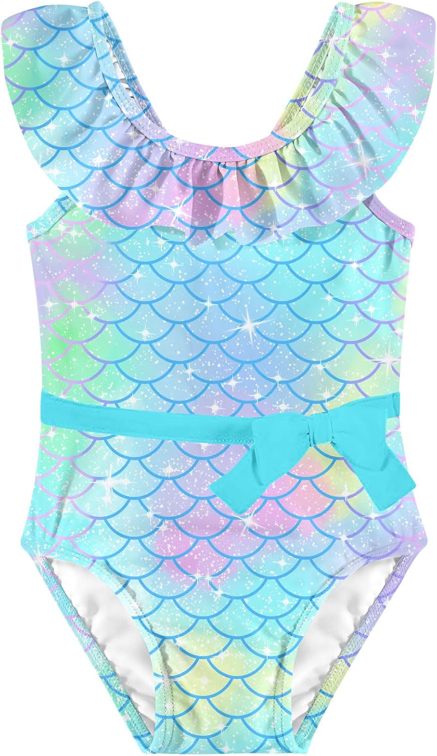 (Similar to)Girls One Piece Swimsuits Toddler Cute Ruffle Bathing Suits Quick Dry Beach Swimwear Size 1-5 Years Gradient Mermaid 2-3T