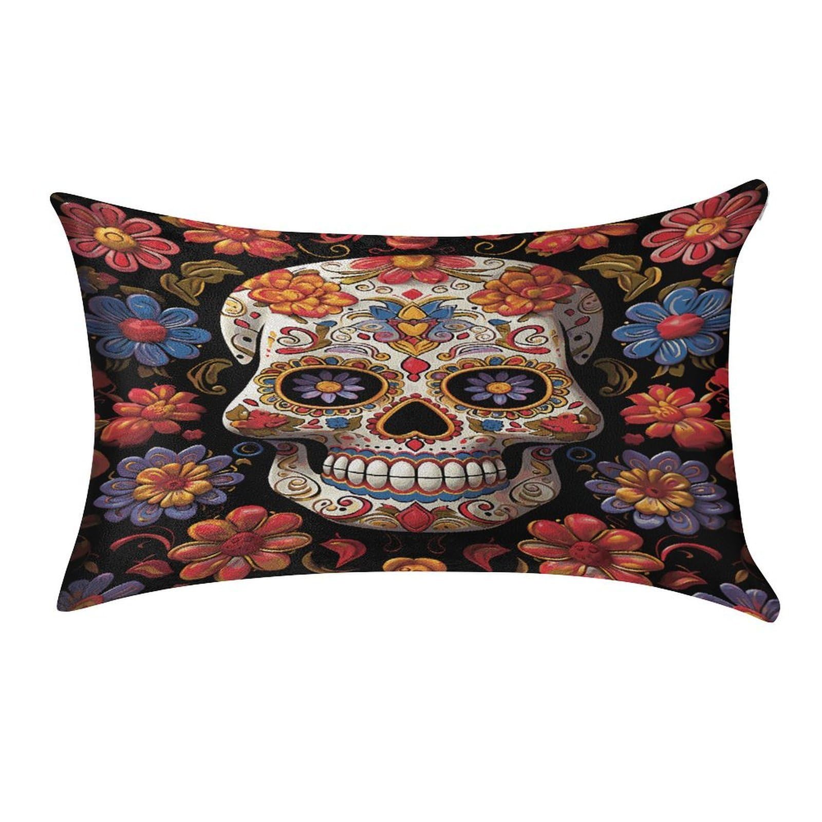 LDGSUPH Sugar Skulls Velvet Throw Pillow Covers Cozy Pillow Shams Pillowcases Detachable Pillow Cases Soft Cushion Cover with Zipper for Sofa Car Bed Pillow Protectors 12 "×20 "