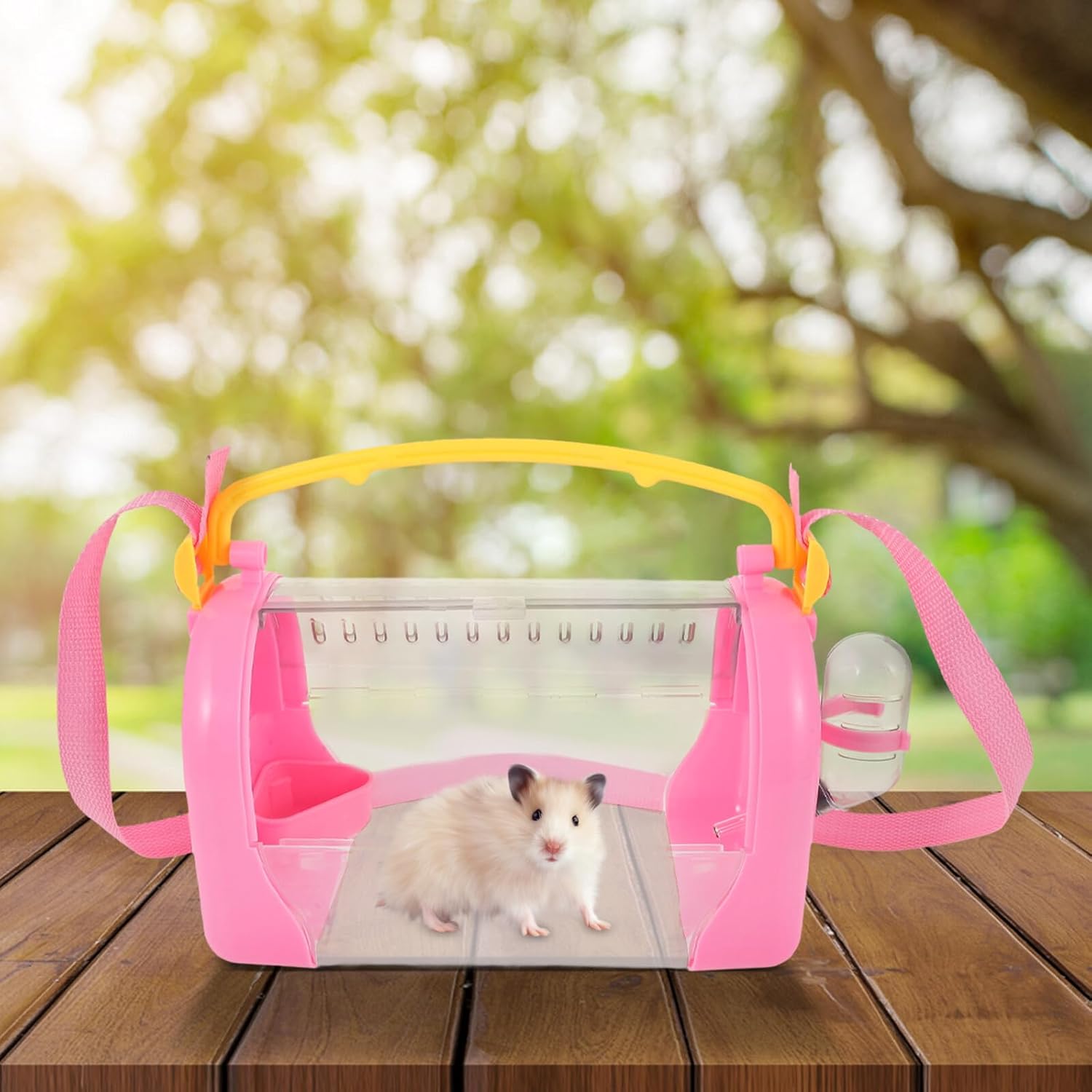 Cabilock Portable Small Pet Carrying Cage with Pink Harness Box for Hamsters and Small Animals Outdoor Travel Carrier