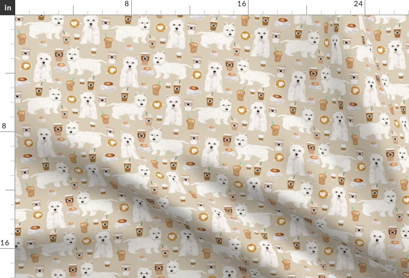 Spoonflower Fabric - Westies Coffee Cute West Highland Terrier Dog Coffees Westie Dogs Printed on Upholstery Velvet Fabric Fat Quarter - Upholstery Home Decor Bottomweight Apparel