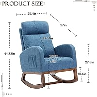 Vista 2 de Mecedora tapizada para guardería, mecedora Accent Glider con bolsillo lateral, cómoda silla con respaldo alto y cojín de doble capa, planeador