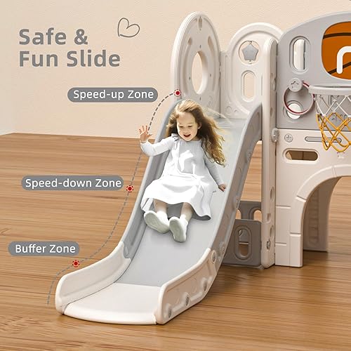 Miniatura 5 de XJD Tobogán 10 en 1 para niños pequeños, casa de juegos para niños pequeños a partir de 1 año, juego de tobogán escalador con aro de baloncesto y