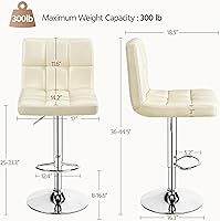 Vista 3 de Yaheetech - Juego de 2 taburetes de bar, taburetes giratorios ajustables de cuero de PU, taburetes modernos de altura de mostrador con respaldo