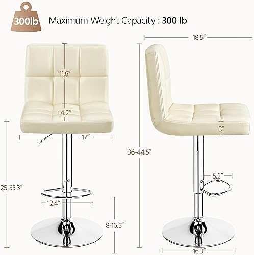 Miniatura 3 de Yaheetech Taburetes de bar  Modernas sillas de isla de cocina ajustables taburetes de bar giratorios de piel sintética de 30 pulgadas base y asiento