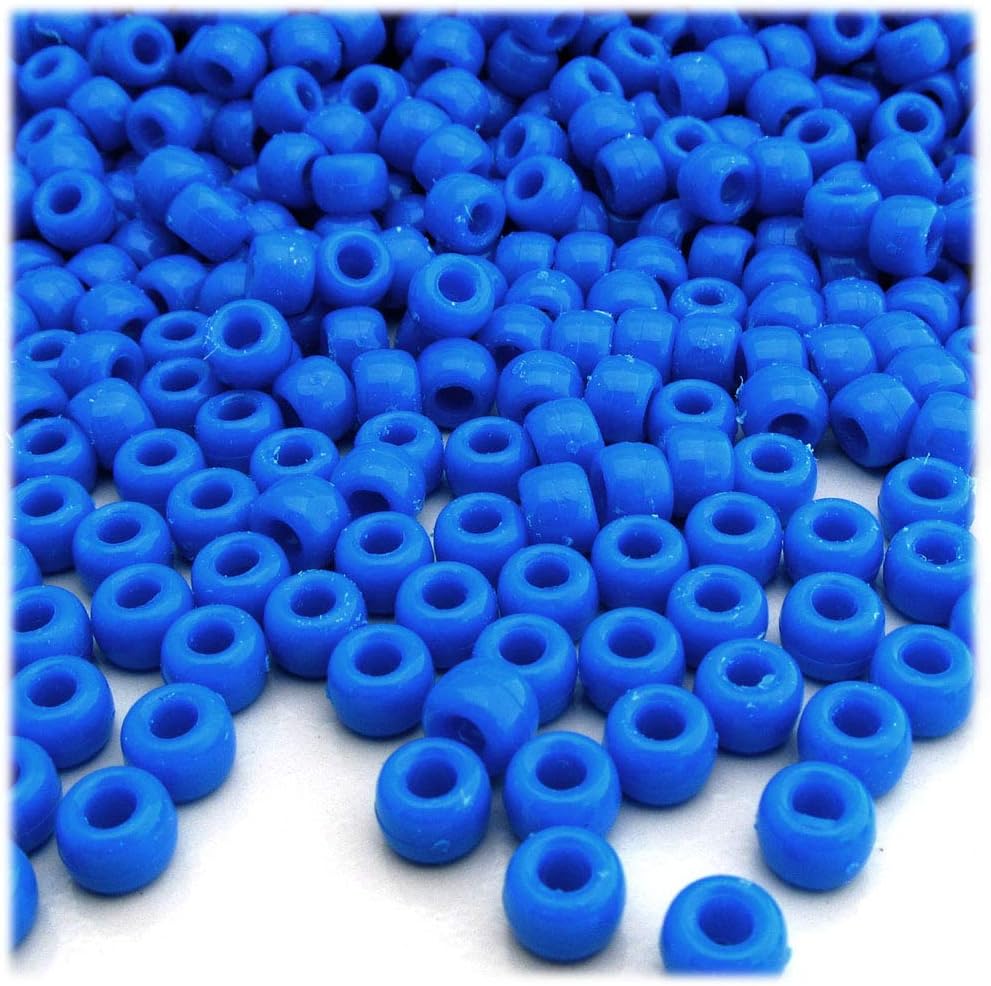 The Crafts Outlet 100pc Plastic Round Opaque Pony Beads 9x6mm Bright Ocean Blue Neon