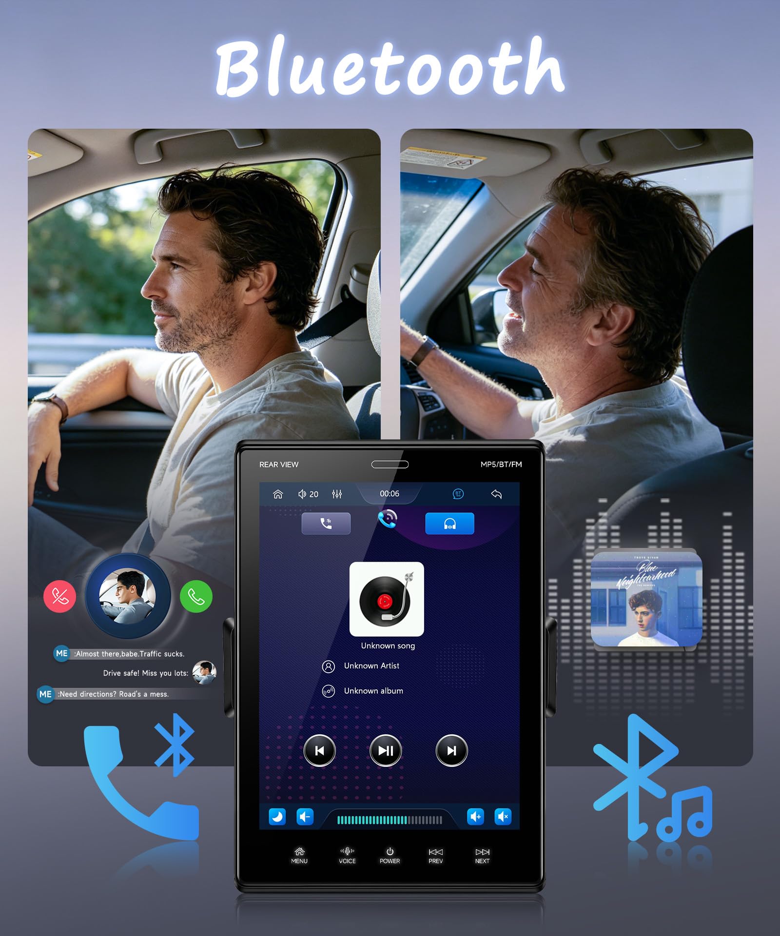 VECHTEL Radio samochodowe 1 DIN, 9,5 cala regulowany wyświetlacz dotykowy IPS, bezprzewodowy CarPlay Android Auto, Mirror Link, Bluetooth 5.2, radio FM/AM/RDS, EQ, sterowanie kierownicą, kamera