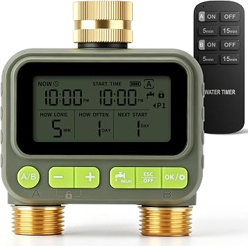 2 Zone Water Timer with Brass Inlet Outlet, Sprinkler Timer for Garden Hose