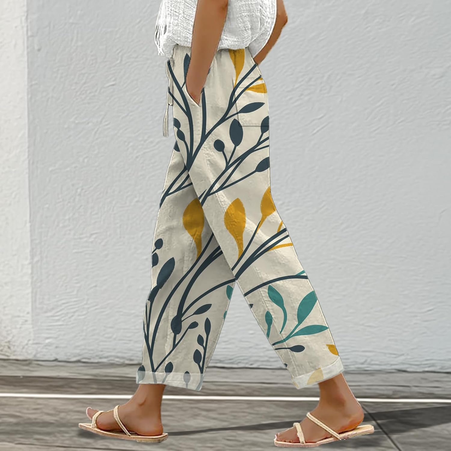 Summer Pants for Women Graphic Straight Leg Floral Trousers with Pockets Comfortable Plus Size Trendy Shorts - Image 3