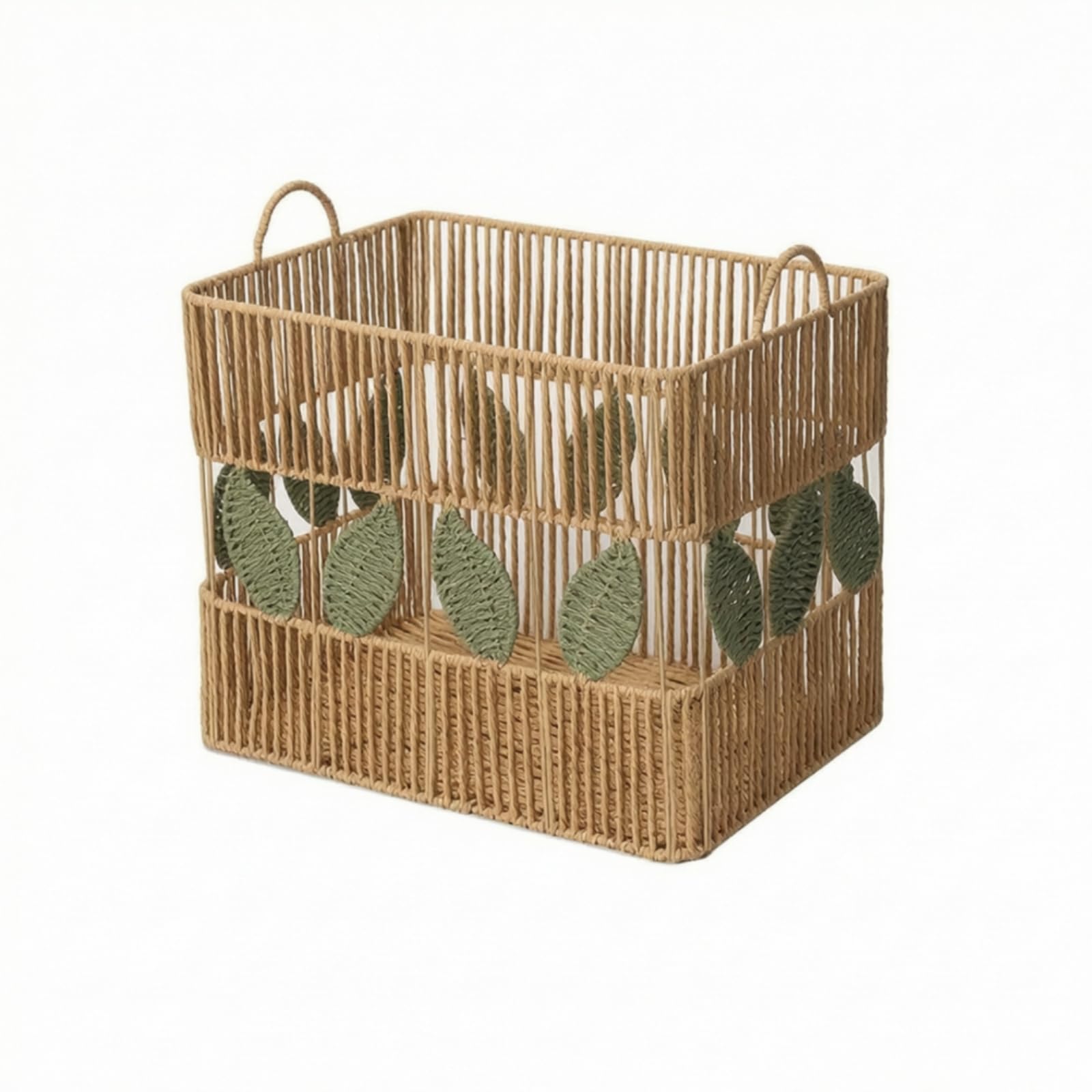 KESOTO Cesto Portabiancheria Intrecciato a Mano Rettangolare Contenitore Organizer Cesto Salvaspazio Cesto con Manici Aperto Traspirante in Corda di Carta, 42cm X 28cm X 36cm