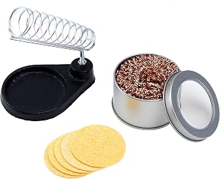 Soldering Iron Holder with Brass Coil Solder Tip Cleaner, Round Solder Sponge, No Water Needed for Cleaning Soldering Irons and Tips