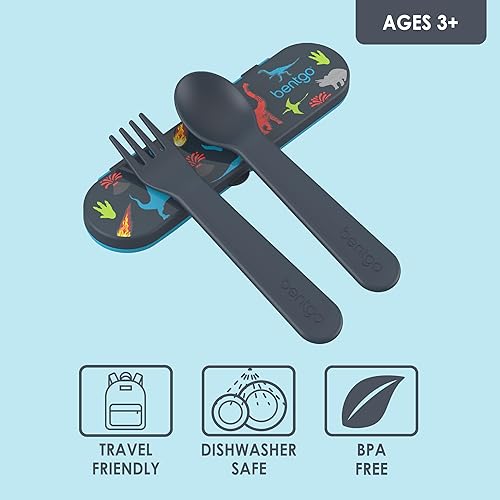 Miniatura 3 de Bentgo Juego de utensilios para niños tenedor cuchara y estuche de almacenamiento de plástico reutilizable hecho de materiales sin BPA apto para