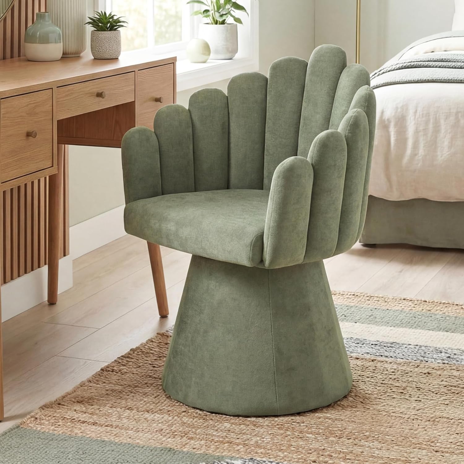 Modern 360 Degree Swivel Accent Chair with Armrest, Living Room Barrel Chair with Curve Back and Soft Cushion, Comfy Round Reading Armchair Single Sofa for/Bedroom/Waiting Room, Green