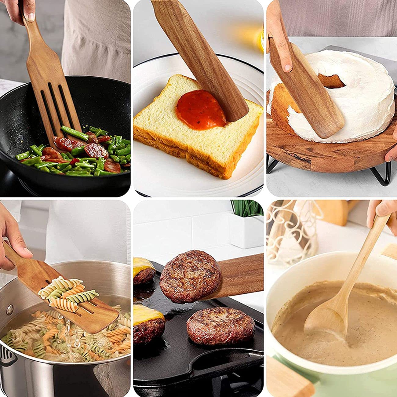 Przybory kuchenne, drewniana szpatułka Spurtle, narzędzia kuchenne Łyżki drewniane do gotowania Zestaw przyborów kuchennych do nabierania, mieszania, mieszania itp.