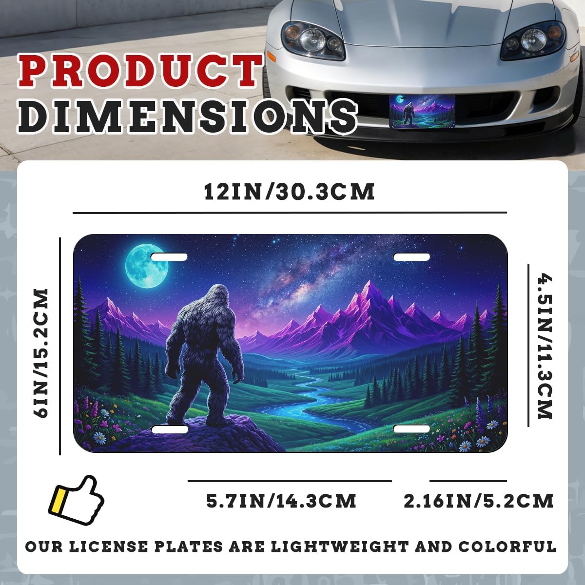 Bigfoot Front License Plate for Women Galaxy Mountain Moonlight Car Vanity Plates Decorative Aluminum Metal Cute Novelty License Plate for Men 6x12 Inch (4 Holes) image 2