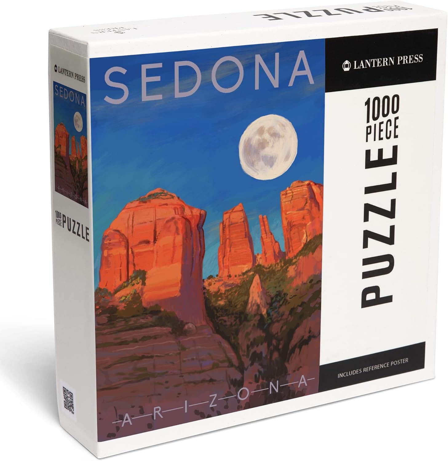 Lantern Press Sedona, Arizona, Cathedral Rock, Moon, Oil Painting 1000 Piece Jigsaw Puzzle for Adults, Made in USA with Reference Poster