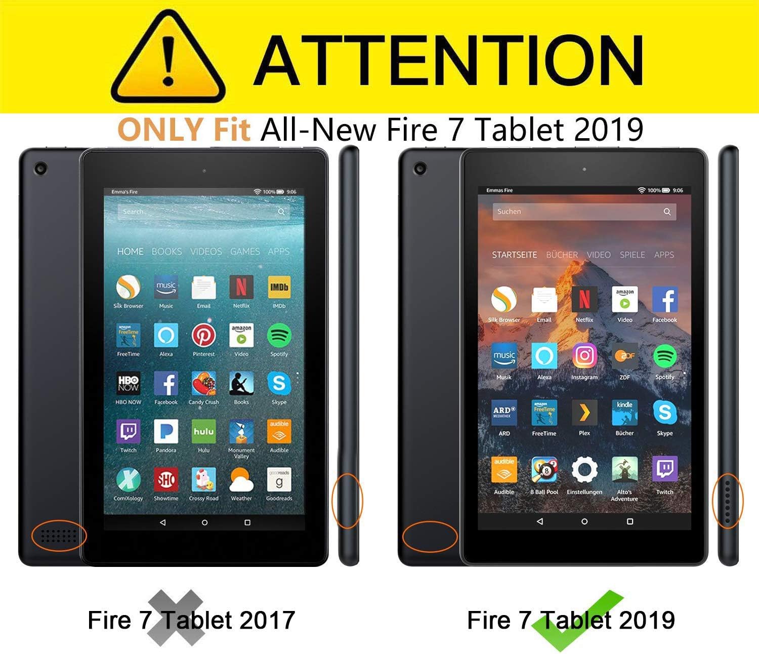 Benazcap for Kindle Fire 7 Case 2019 All-New Tablet Case Folio Stand Smart Cover for Amazon Kindle Fire 7-inch Tablet 9th Generation 2019 with Auto Sleep/Wake, Black