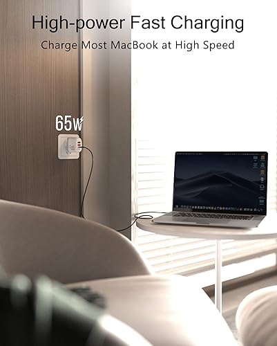 Miniatura 5 de MANTO Cargador rápido GaN de 65 W USB C con enchufes intercambiables de EE. UU./Reino Unido/UE, adaptador de viaje USB-C PD y QC 3.0 de 3 puertos