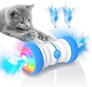 Electric Cat Toy - Automatic Cat Toy Feather - Interactive Cat Toy - Robotic Cat Toy with 4 Feathers & Bell, LED Light and...