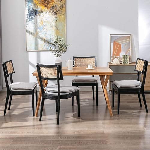 Miniatura 3 de QUNINJAY - Juego de 2 taburetes de bar de altura de mostrador de 26 pulgadas, modernos taburetes de ratán con tapicería de lino, sillas de comedor