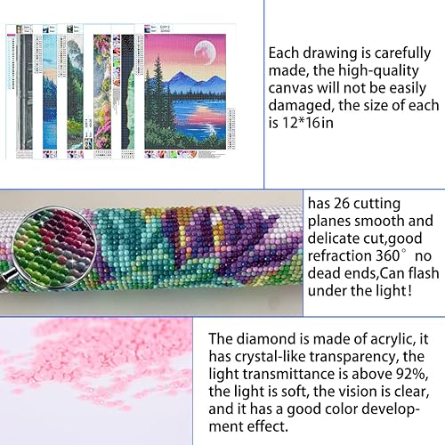 Miniatura 5 de DOTZSO Paquete de 6 Pintura de Diamantes para Adultos, Kit de Pintura de Diamante 5D para Bricolaje, Kit Completo de Arte de Diamantes con Pintura