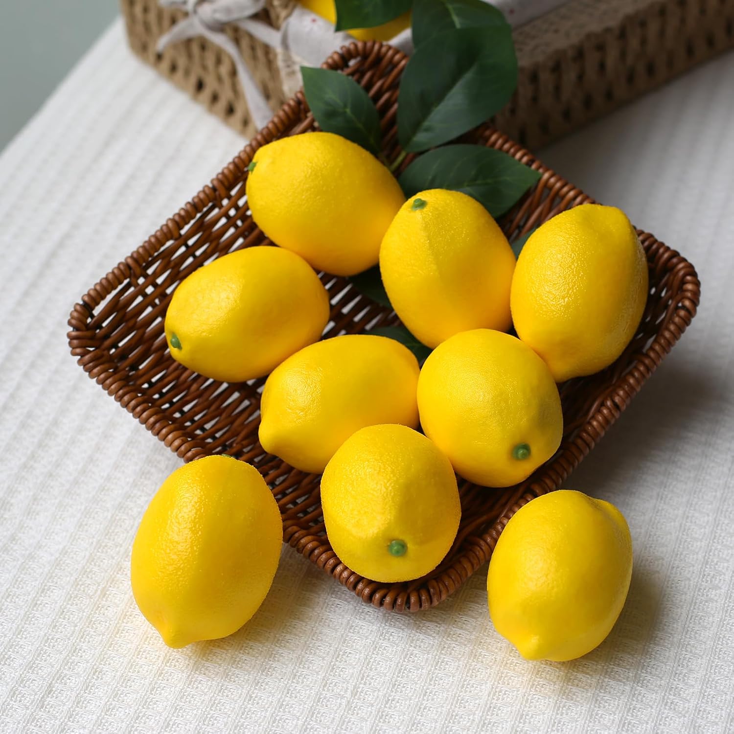 20Pcs Fake Lemons Artificial Fruits with 25 Leaves Faux Yellow Lifelike Plastic Lemon Decorations Realistic Limes Fruit Decor for Home Kitchen Table Cabinet Holiday Party Photography Props - Image 6