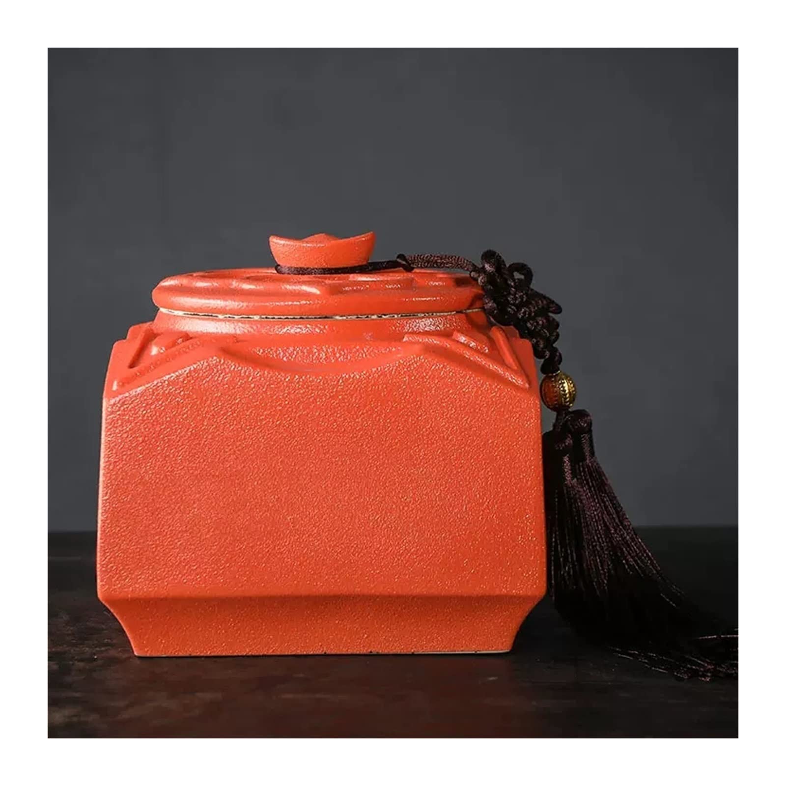 Hhaoran-9868 Ceramic Tea Canister Chinese Vintage Lucky Wealth Tea Storage Containers Home Ceramic Food Elegant Decoration Gift with Tassel Food Canisters for Kitchen(Orange)