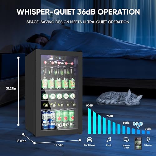 Miniatura 30 de Refrigerador de bebidas de 15 pulgadas, refrigerador de bebidas de 130 latas con puerta de vidrio y cerradura, compresor mejorado, bajo ruido