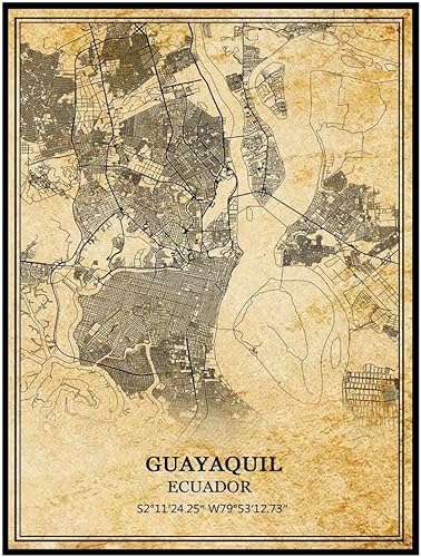 TANOKCRS Guayaquil Ecuador - Póster de pared con impresión vintage, mapa, obras de arte, viajes, recuerdo, regalo, decoración del hogar, 9 x 11