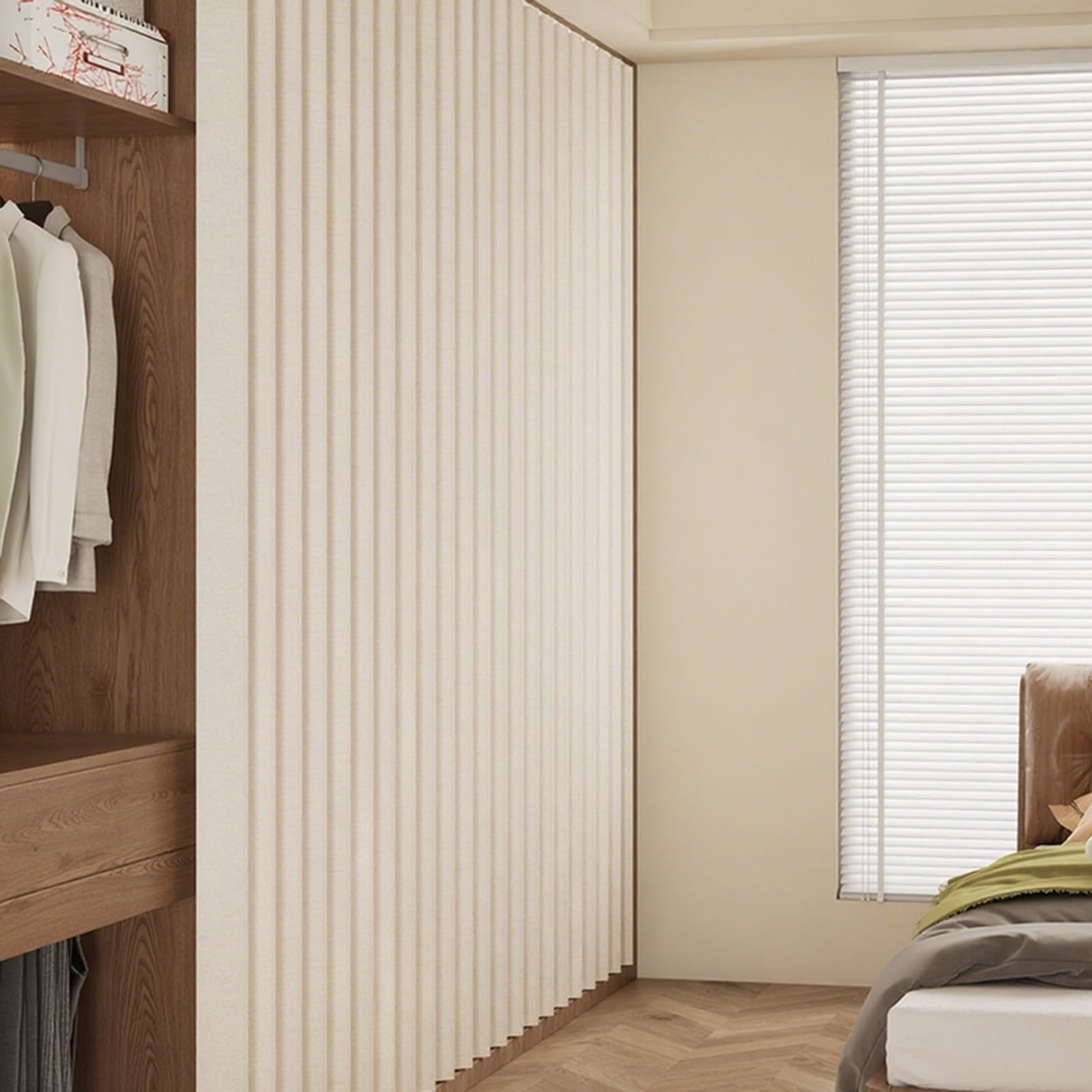 Tenda per Scaffale Magnetiche Piega, Tenda per Cabina Armadio Oscurante Antipolvere Privacy per Bagno Scarpiera Libreria con Binario Silenzioso Autoadesivo(Beige,W 90cm x H 200cm)
