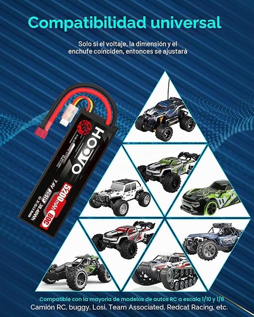 Foto 5 de 6 de HOOVO - Batería RC 2S LiPo de 7.4V 5200mAh 80C, batería de repuesto con carcasa dura y enchufe Deans…