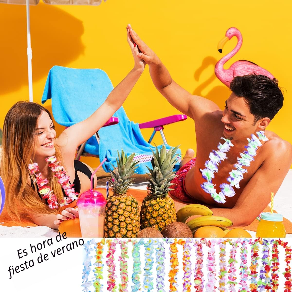 150 collares hawaianos Luau Leis para decoraciones de fiestas temáticas tropicales, decoración de fiestas en la playa