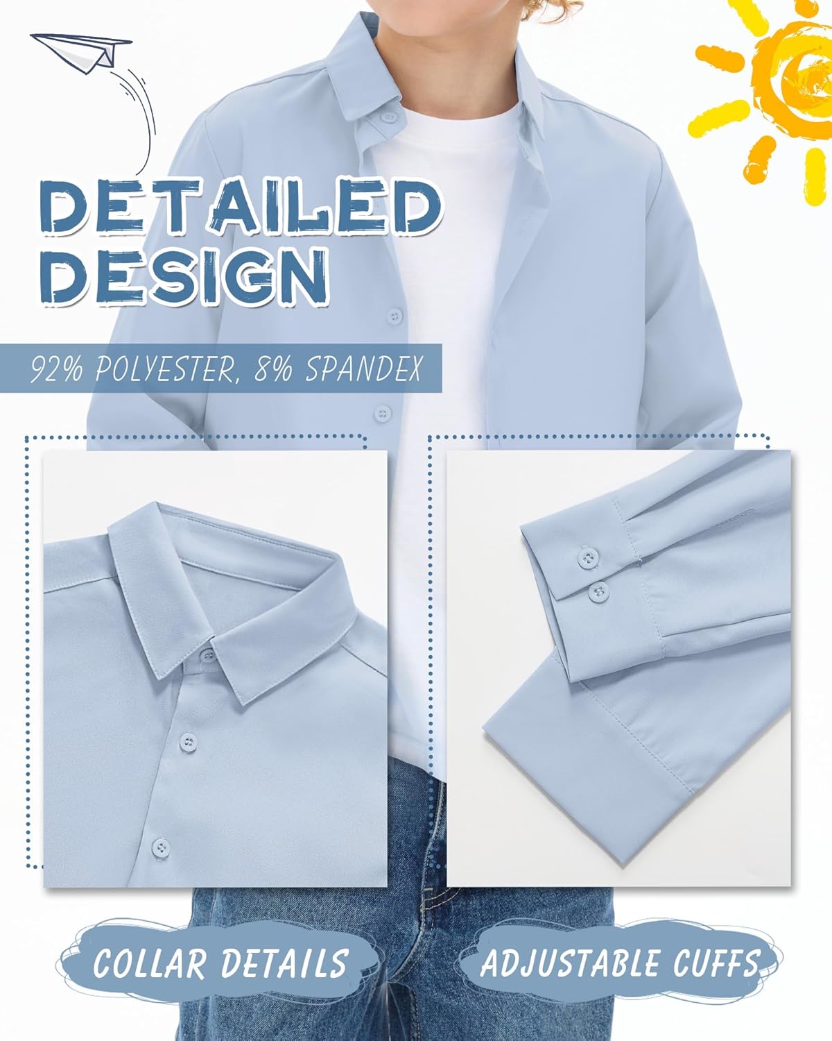 3 Pack Boy's Long Sleeve Dress Shirts Kids Casual Button Down Shirt Boys Solid Button Up School Uniform Tops - Image 5