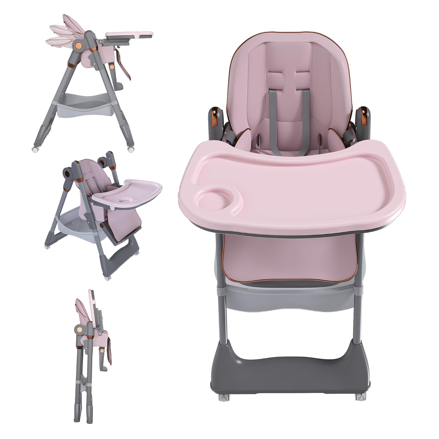 3-in-1 Foldable High Chair for Babies & Toddlers, Adjustable Height, Reclining Seat, Wheels with Safety Locks, Removable Tray, Space-Saving Multifunctional Baby Dining Chair (Black)