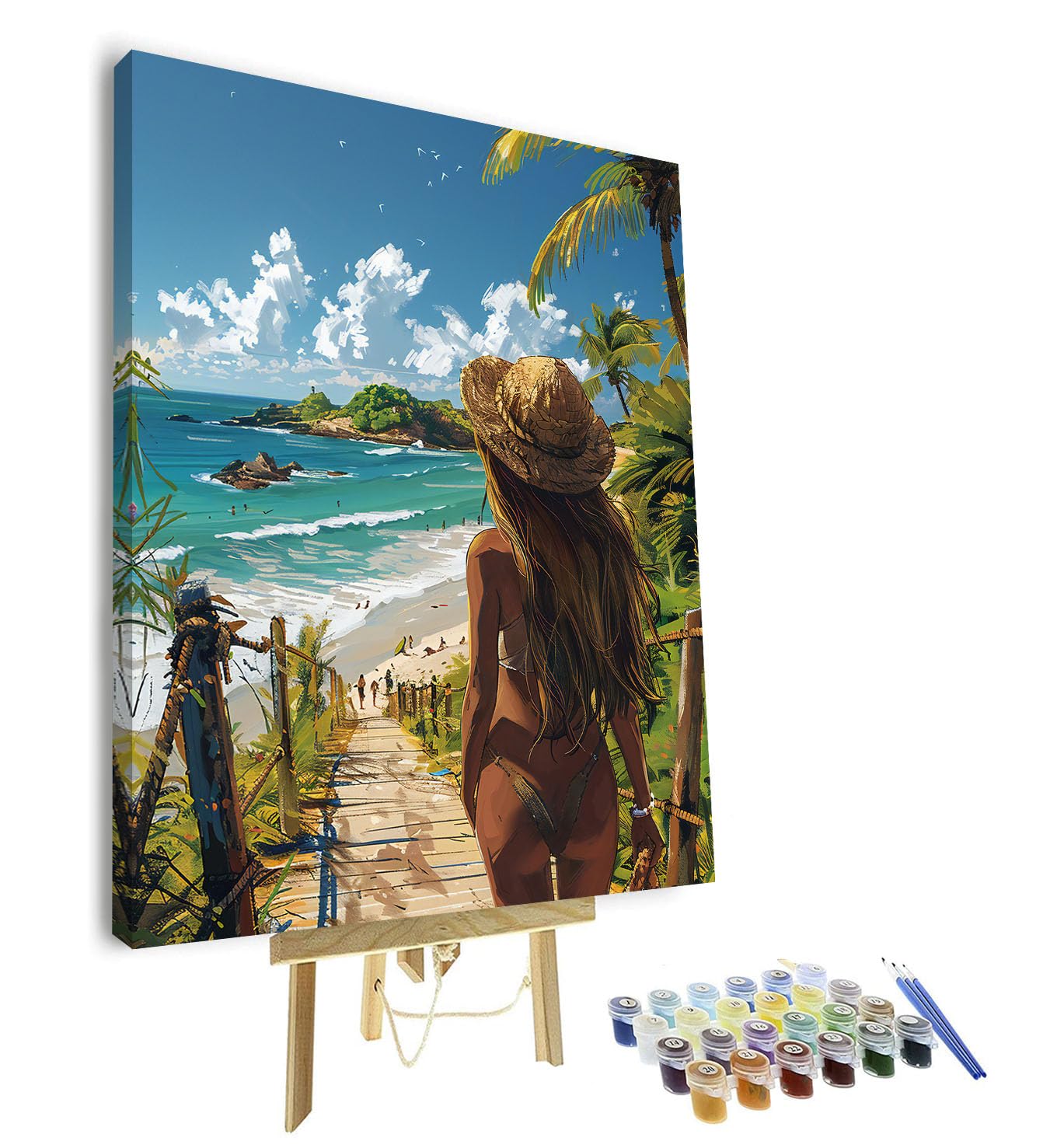 TISHIRON Paint by Numbers Kit for Adults, Woman Color by Number for Adults, Woman on The Beach Adult Paint by Number Kits on Canvas - 16x20 Inch, Framed