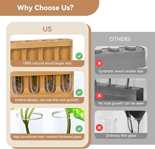 Miniatura 5 de Estación de Propagación de Plantas Giunn con Luces LED Ajustables de 9 Velocidades, Soporte de Madera, 4 Tubos de Prueba de Vidrio para Plantas