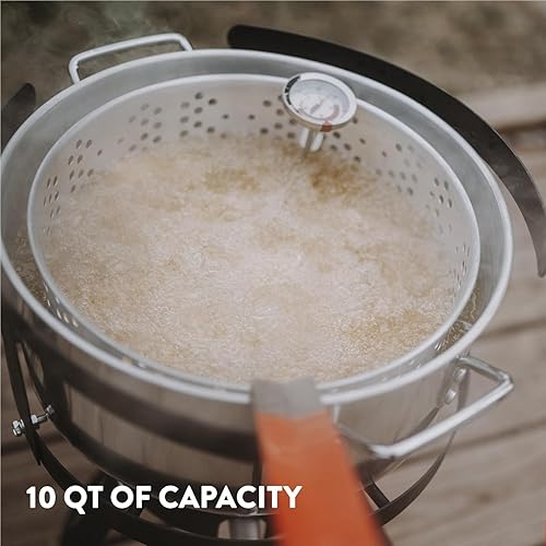 Vista 7 de Gas One Olla de Cocina de Aluminio Freidora Profunda con Cesta – Olla de Freír de Aluminio de 10QT con Asa de Agarre Fácil – Freidora Duradera