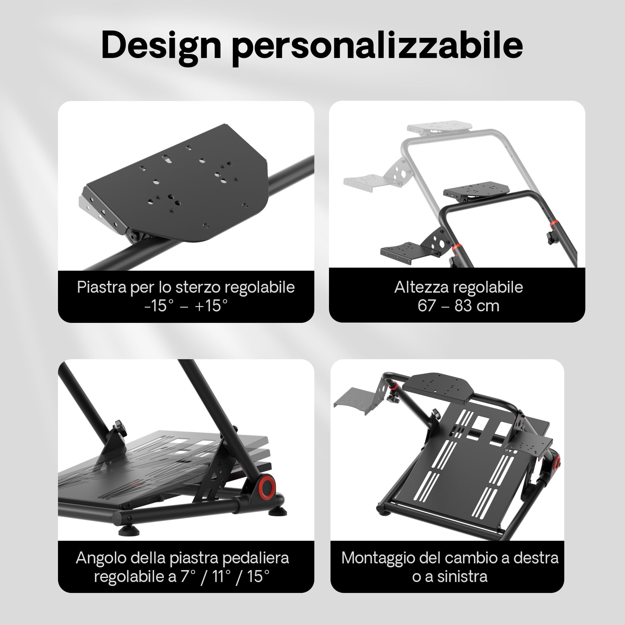 Wiltec Supporto per volante e pedaliera, 68 x 82 x 83 cm, postazione volante richiudibile per sim racing, fissaggi per volante, leva del cambio e pedali